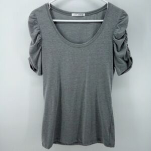 Cloud Nine Grey Ruched Sleeve Cotton Blend Top L